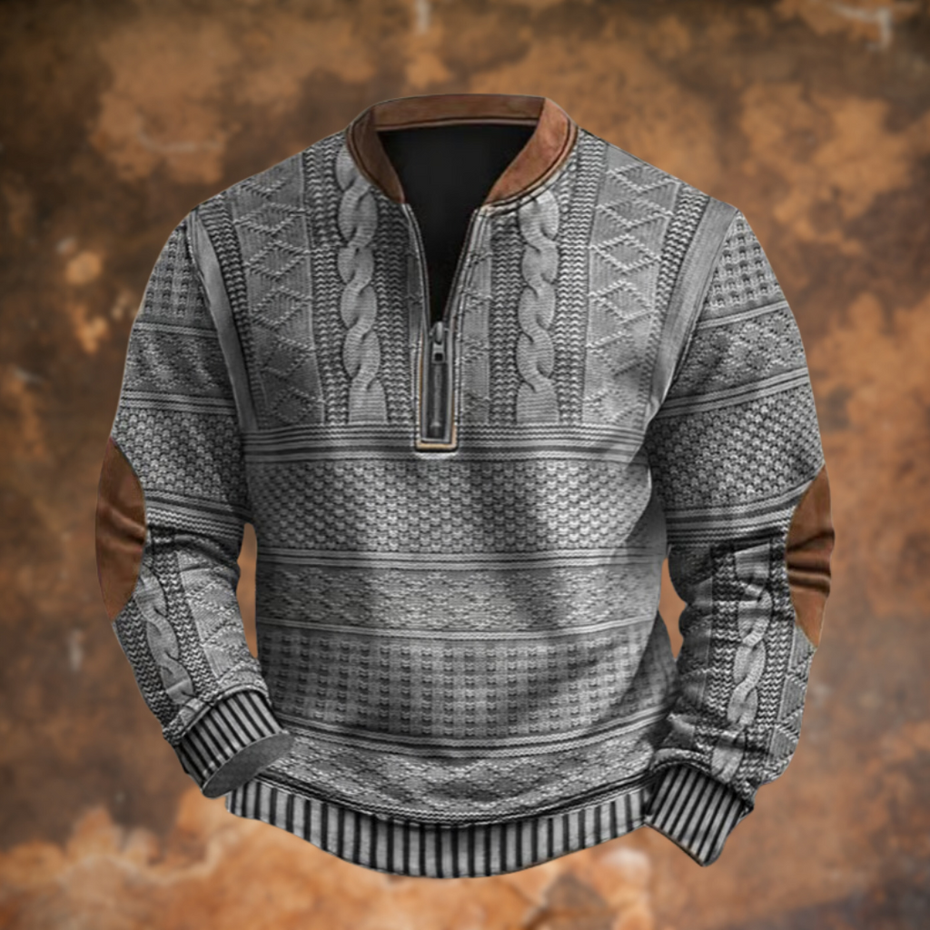 Men's Knit Sweater with Quarter Zip and Pattern Panels — Allyours Closet (view 6)