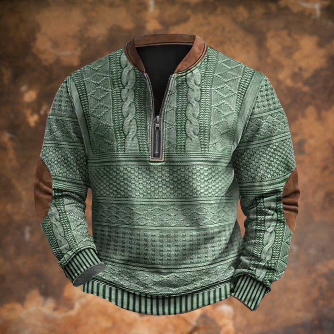 Men's Knit Sweater with Quarter Zip and Pattern Panels — Allyours Closet (view 7)