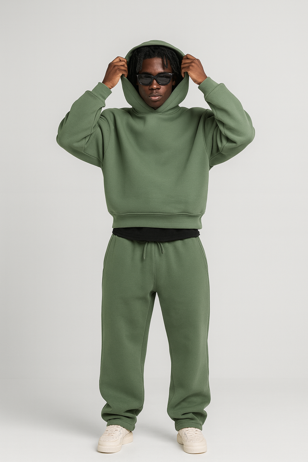 Men's Knit Tracksuit with Pullover Hood and Drawstring Joggers — Allyours Closet (view 5)