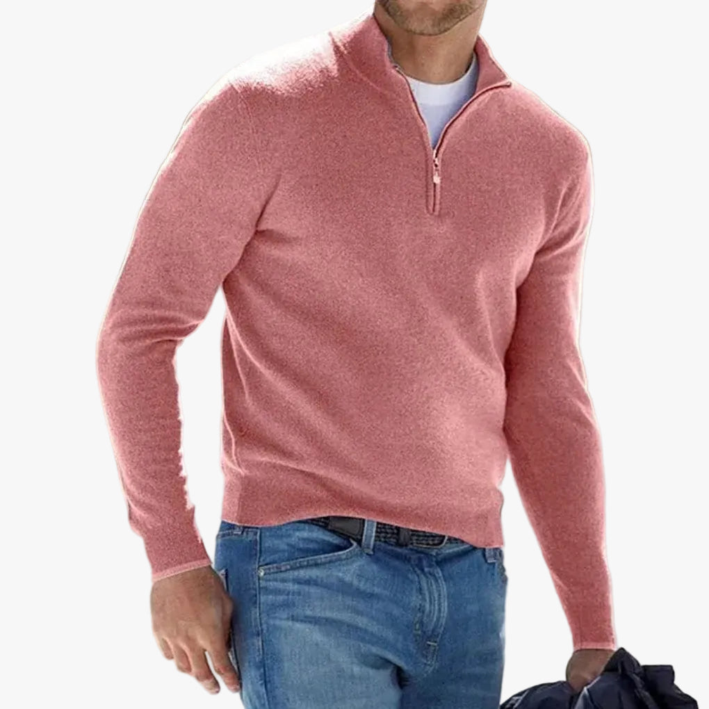 Men's Polyester Knit Sweater with Quarter Zip and Rib Hem — Allyours Closet