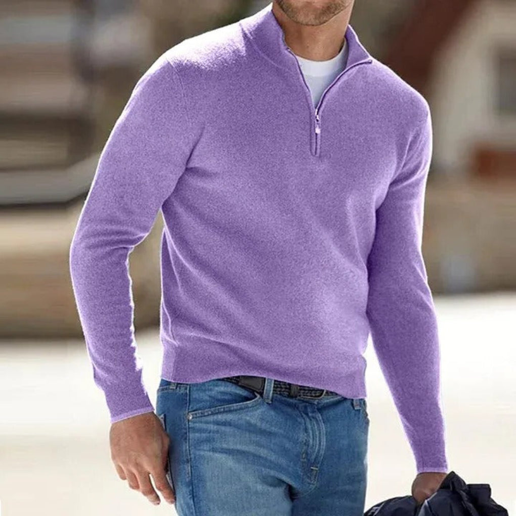 Men's Polyester Knit Sweater with Quarter Zip and Rib Hem — Allyours Closet (view 2)