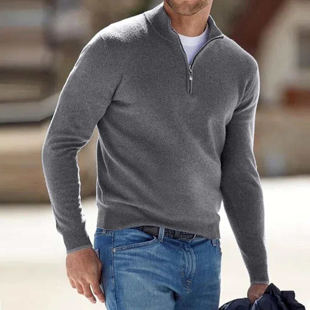 Men's Polyester Knit Sweater with Quarter Zip and Rib Hem — Allyours Closet (view 3)