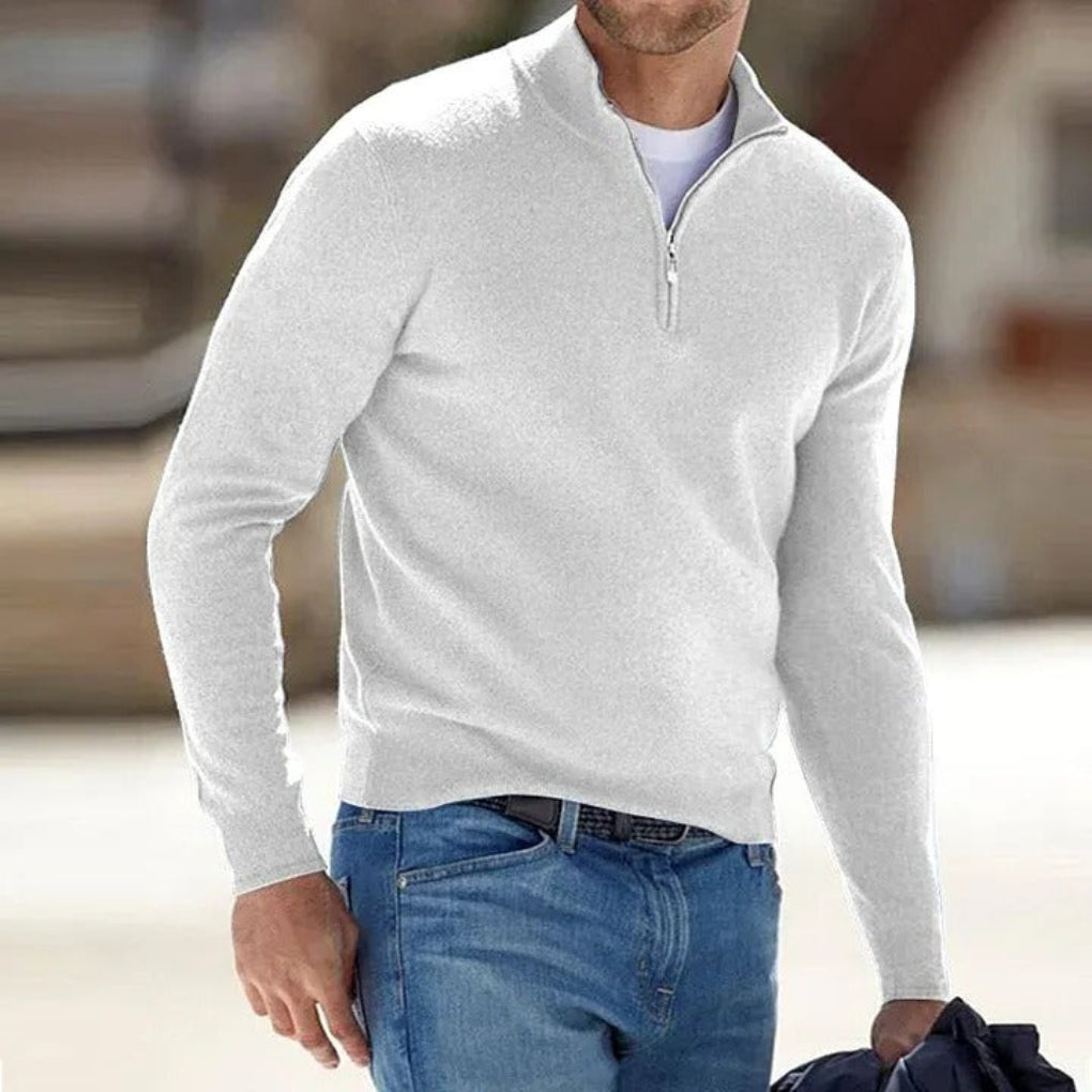 Men's Polyester Knit Sweater with Quarter Zip and Rib Hem — Allyours Closet (view 4)