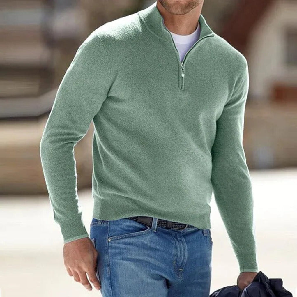 Men's Polyester Knit Sweater with Quarter Zip and Rib Hem — Allyours Closet (view 5)