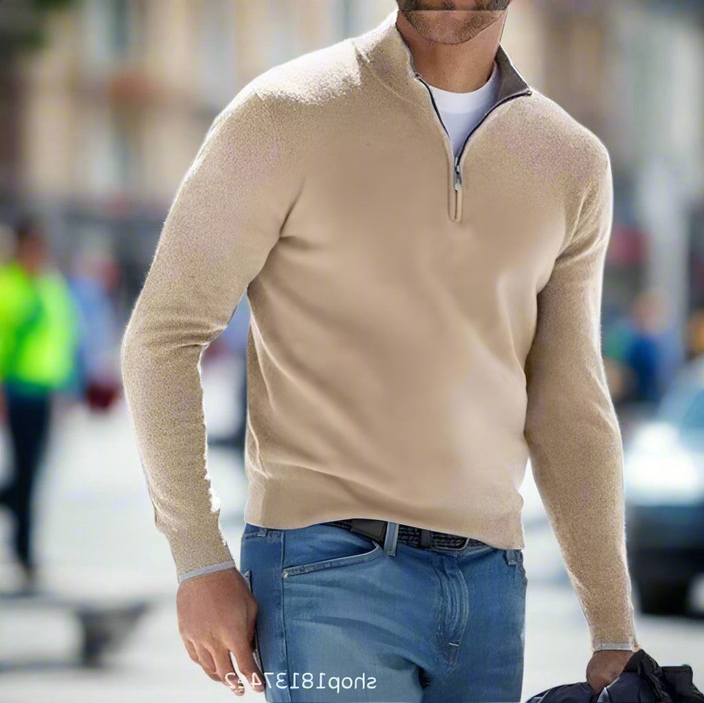 Men's Polyester Knit Sweater with Quarter Zip and Rib Hem — Allyours Closet (view 8)