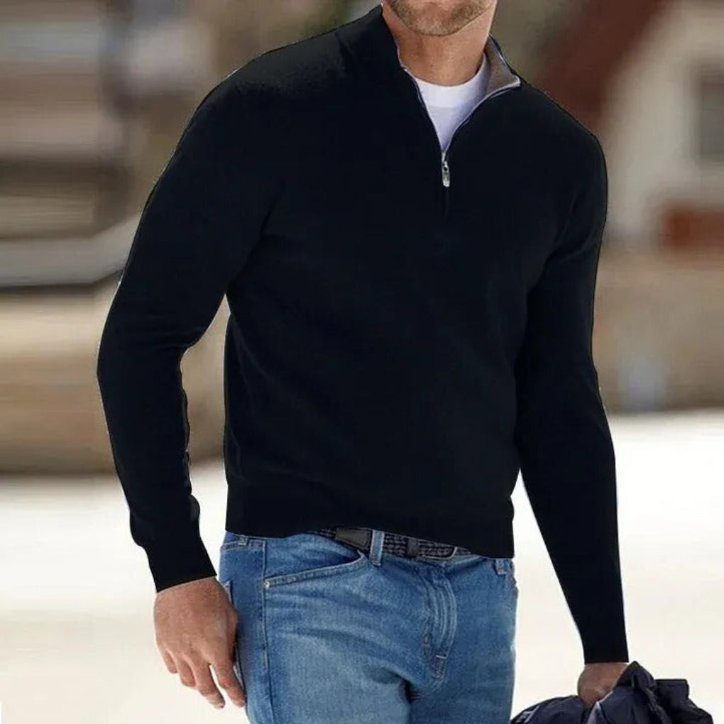 Men's Polyester Knit Sweater with Quarter Zip and Rib Hem — Allyours Closet (view 9)