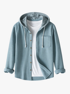 Men's Ribbed Knit Hooded Shirt with Button Front and Chest Pocket — Allyours Closet