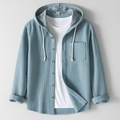Men's Ribbed Knit Hooded Shirt with Button Front and Chest Pocket — Allyours Closet (view 2)