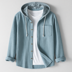 Men's Ribbed Knit Hooded Shirt with Button Front and Chest Pocket — Allyours Closet (view 2)