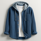 Men's Ribbed Knit Hooded Shirt with Button Front and Chest Pocket — Allyours Closet (view 3)