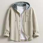 Men's Ribbed Knit Hooded Shirt with Button Front and Chest Pocket — Allyours Closet (view 4)