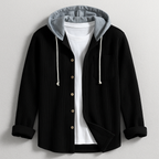 Men's Ribbed Knit Hooded Shirt with Button Front and Chest Pocket — Allyours Closet (view 6)