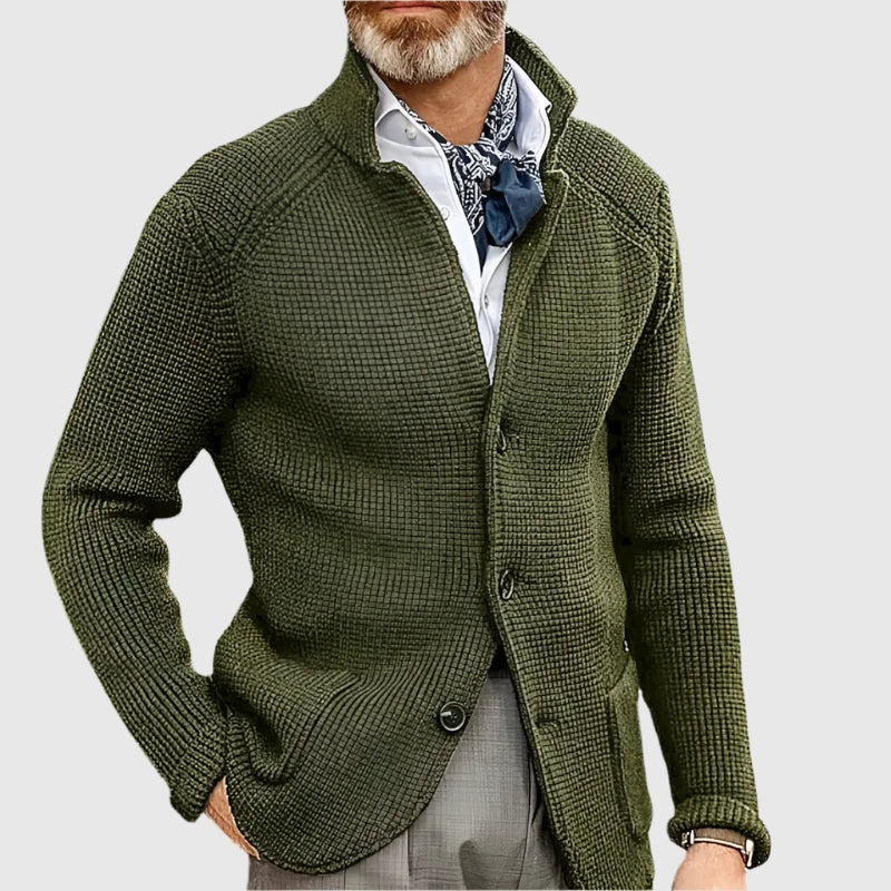 Men's Waffle-Knit Cardigan Sweater with Stand Collar and Button Front — Allyours Closet (view 8)