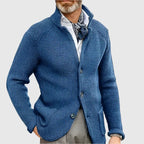Men's Waffle-Knit Cardigan Sweater with Stand Collar and Button Front — Allyours Closet (view 10)