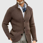 Men's Waffle-Knit Cardigan Sweater with Stand Collar and Button Front — Allyours Closet (view 11)