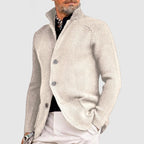 Men's Waffle-Knit Cardigan Sweater with Stand Collar and Button Front — Allyours Closet (view 12)