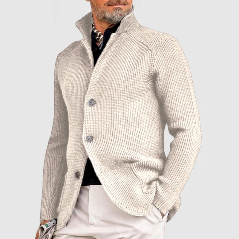 Men's Waffle-Knit Cardigan Sweater with Stand Collar and Button Front — Allyours Closet (view 12)