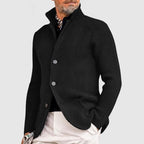Men's Waffle-Knit Cardigan Sweater with Stand Collar and Button Front