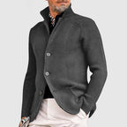 Men's Waffle-Knit Cardigan Sweater with Stand Collar and Button Front