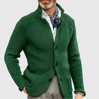 Men's Waffle-Knit Cardigan Sweater with Stand Collar and Button Front — Allyours Closet (view 5)