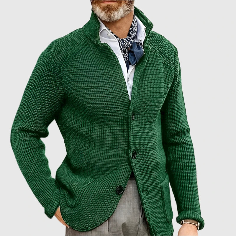 Men's Waffle-Knit Cardigan Sweater with Stand Collar and Button Front — Allyours Closet (view 5)