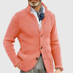 Men's Waffle-Knit Cardigan Sweater with Stand Collar and Button Front — Allyours Closet (view 6)