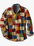Men's Woven Button-Front Shirt with Patchwork Panels and Chest Pocket — Allyours Closet