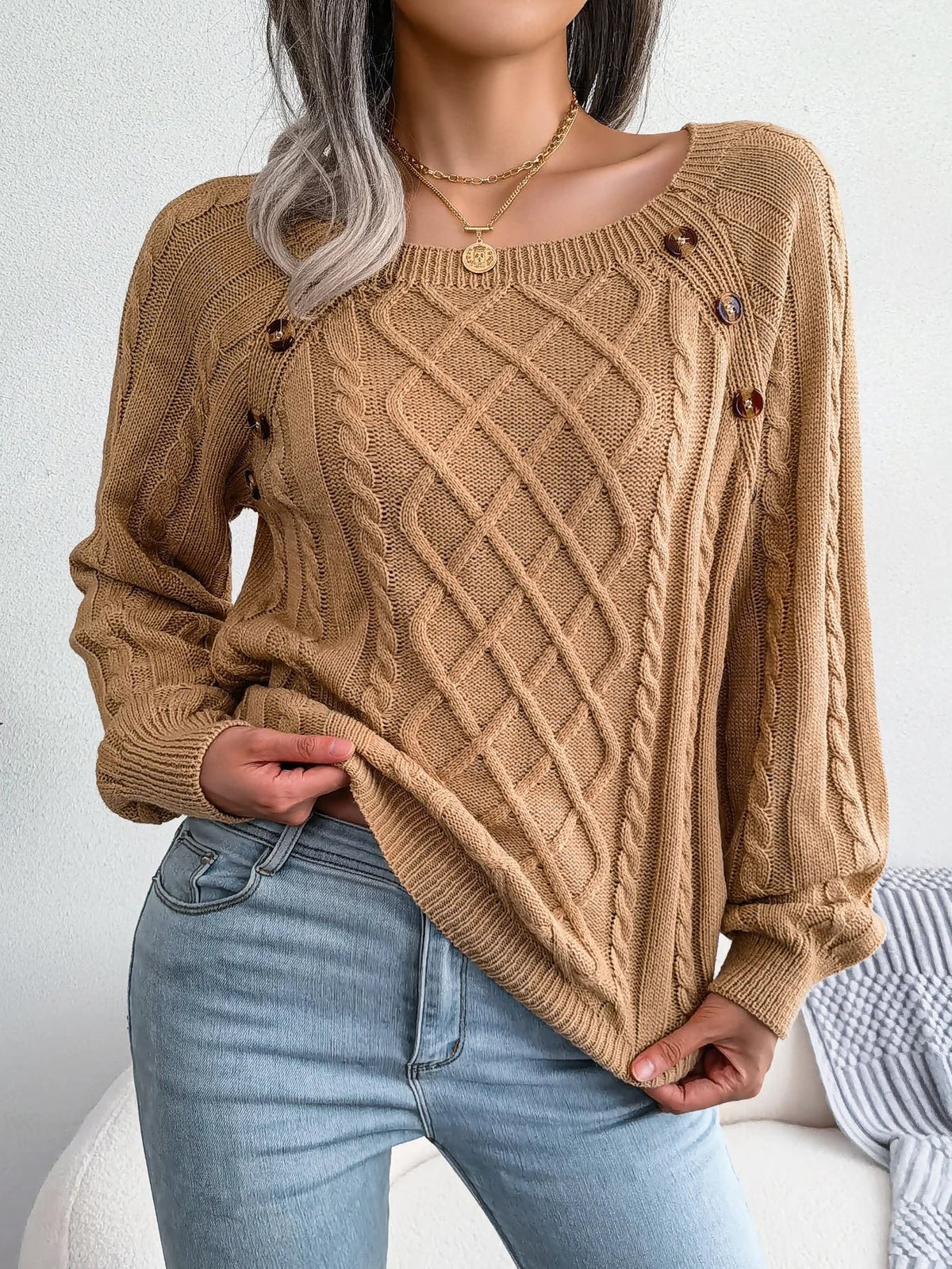 Eduarda | Cable-Knit Oversized Quiet Sweater — Allyours Closet (view 8)