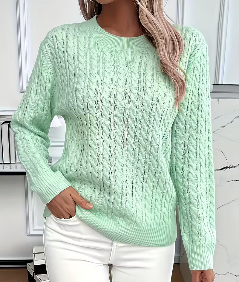 Salma | Crew-Neck Cable-Knit Fluid Sweater — Allyours Closet