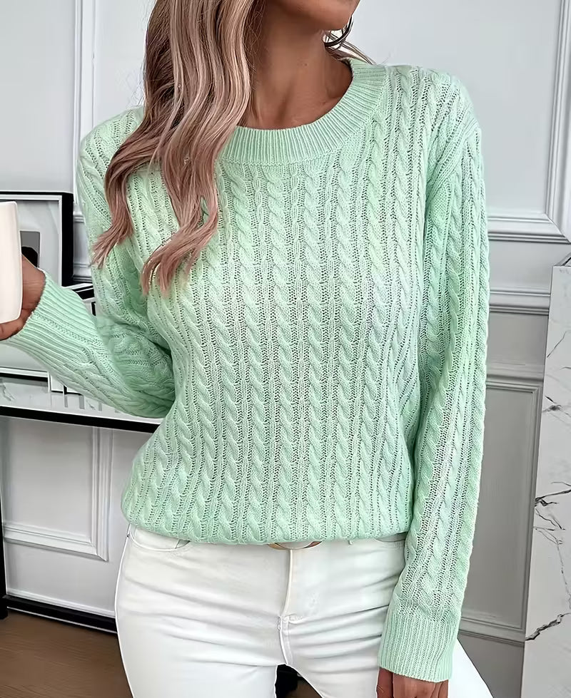 Salma | Crew-Neck Cable-Knit Fluid Sweater — Allyours Closet (view 11)