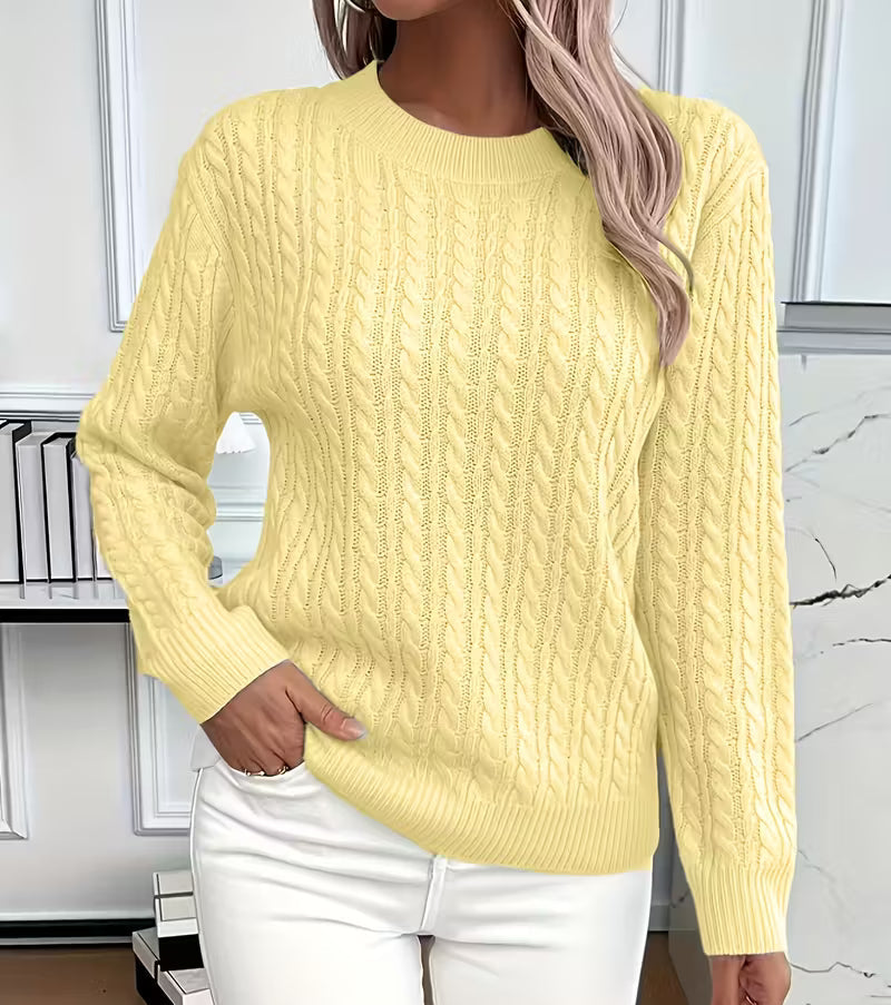 Salma | Crew-Neck Cable-Knit Fluid Sweater — Allyours Closet (view 2)