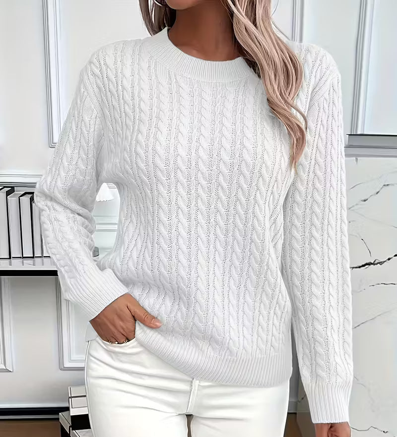 Salma | Crew-Neck Cable-Knit Fluid Sweater — Allyours Closet (view 3)