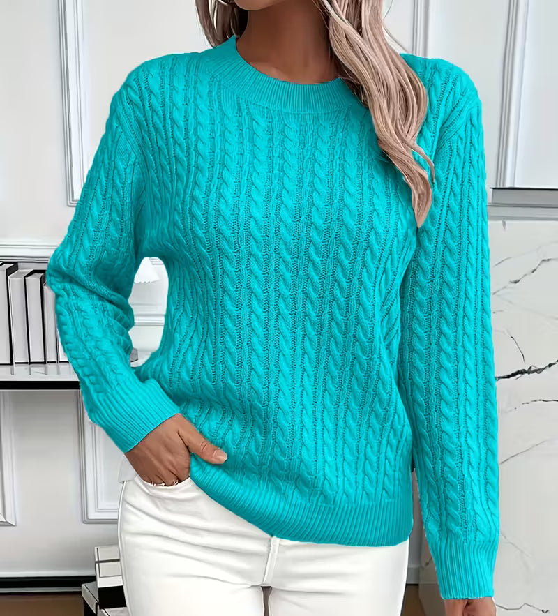 Salma | Crew-Neck Cable-Knit Fluid Sweater — Allyours Closet (view 4)