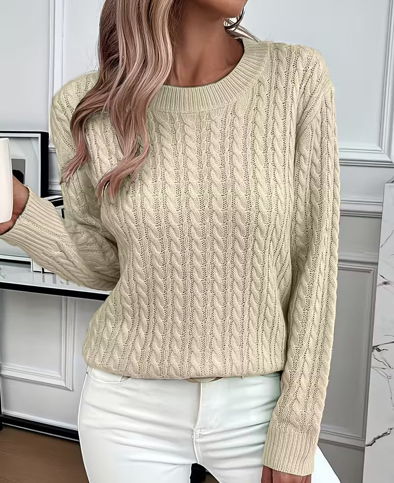 Salma | Crew-Neck Cable-Knit Fluid Sweater — Allyours Closet (view 5)