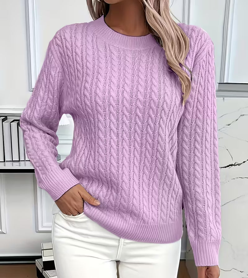 Salma | Crew-Neck Cable-Knit Fluid Sweater — Allyours Closet (view 6)