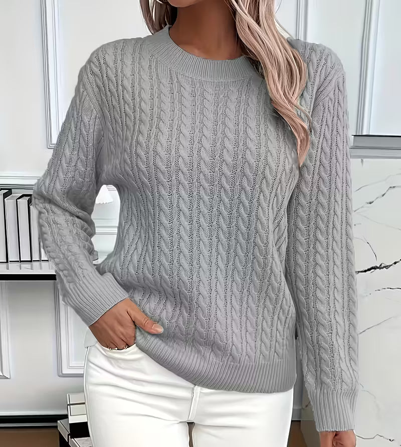 Salma | Crew-Neck Cable-Knit Fluid Sweater — Allyours Closet (view 7)