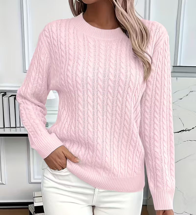 Salma | Crew-Neck Cable-Knit Fluid Sweater — Allyours Closet (view 9)