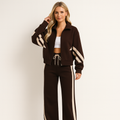 Two-Piece Knit Tracksuit Set with Zip Jacket and Side Stripes — Allyours Closet