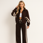 Two-Piece Knit Tracksuit Set with Zip Jacket and Side Stripes — Allyours Closet
