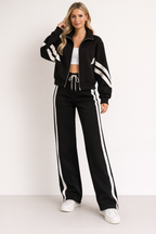 Two-Piece Knit Tracksuit Set with Zip Jacket and Side Stripes — Allyours Closet (view 2)
