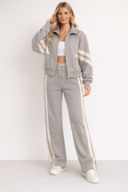 Two-Piece Knit Tracksuit Set with Zip Jacket and Side Stripes — Allyours Closet (view 4)