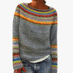 Women's Casual Acrylic Sweater with Boat Neck and Nordic Yoke — Allyours Closet