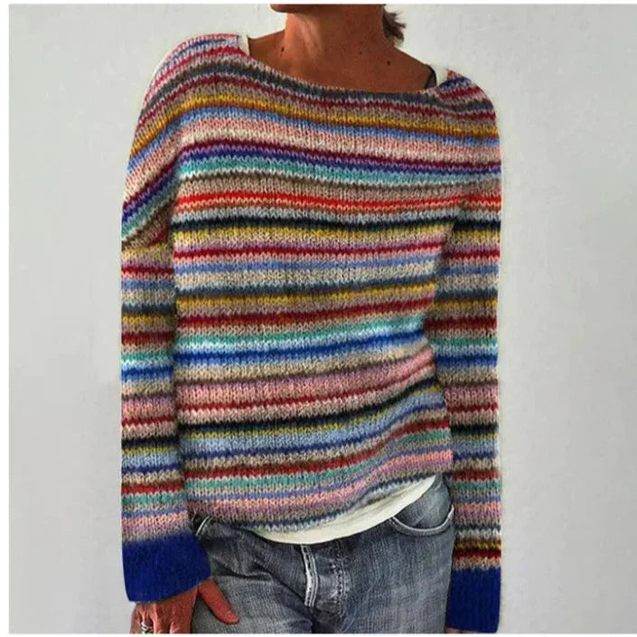Women's Casual Acrylic Sweater with Boat Neck and Nordic Yoke — Allyours Closet (view 2)