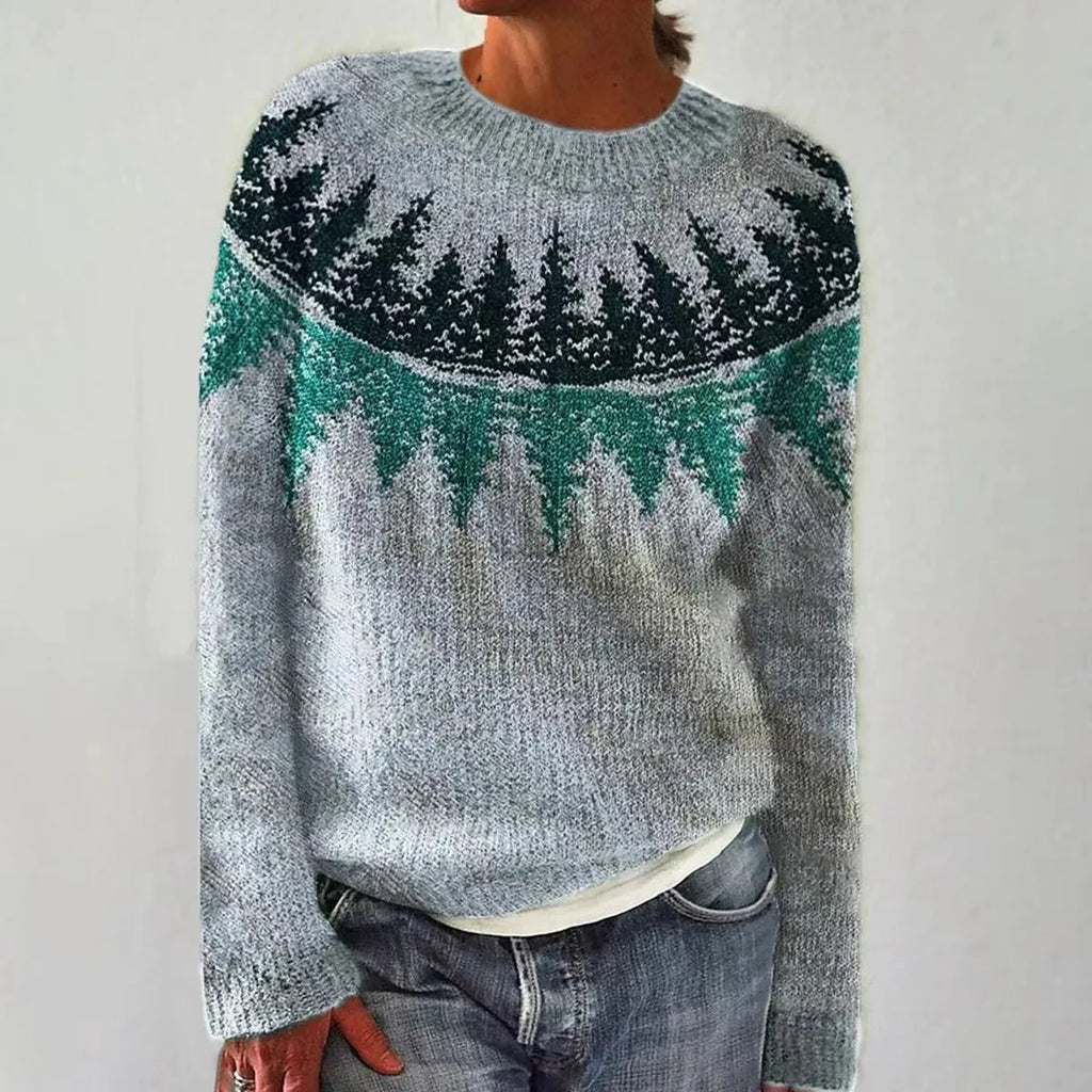 Women's Casual Acrylic Sweater with Boat Neck and Nordic Yoke — Allyours Closet (view 4)