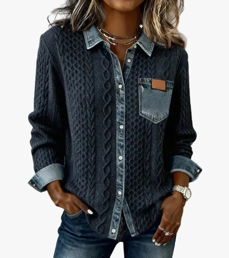 Women's Casual Knit Blouse with Button Front and Chest Pocket — Allyours Closet