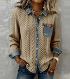 Women's Casual Knit Blouse with Button Front and Chest Pocket — Allyours Closet (view 2)
