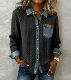 Women's Casual Knit Blouse with Button Front and Chest Pocket — Allyours Closet (view 3)