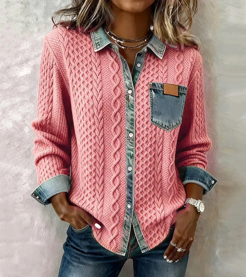 Women's Casual Knit Blouse with Button Front and Chest Pocket — Allyours Closet (view 4)
