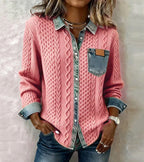 Women's Casual Knit Blouse with Button Front and Chest Pocket — Allyours Closet (view 4)