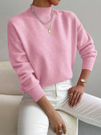 Women's Casual Knit Sweater with Turtleneck and Ribbed Trim — Allyours Closet (view 3)